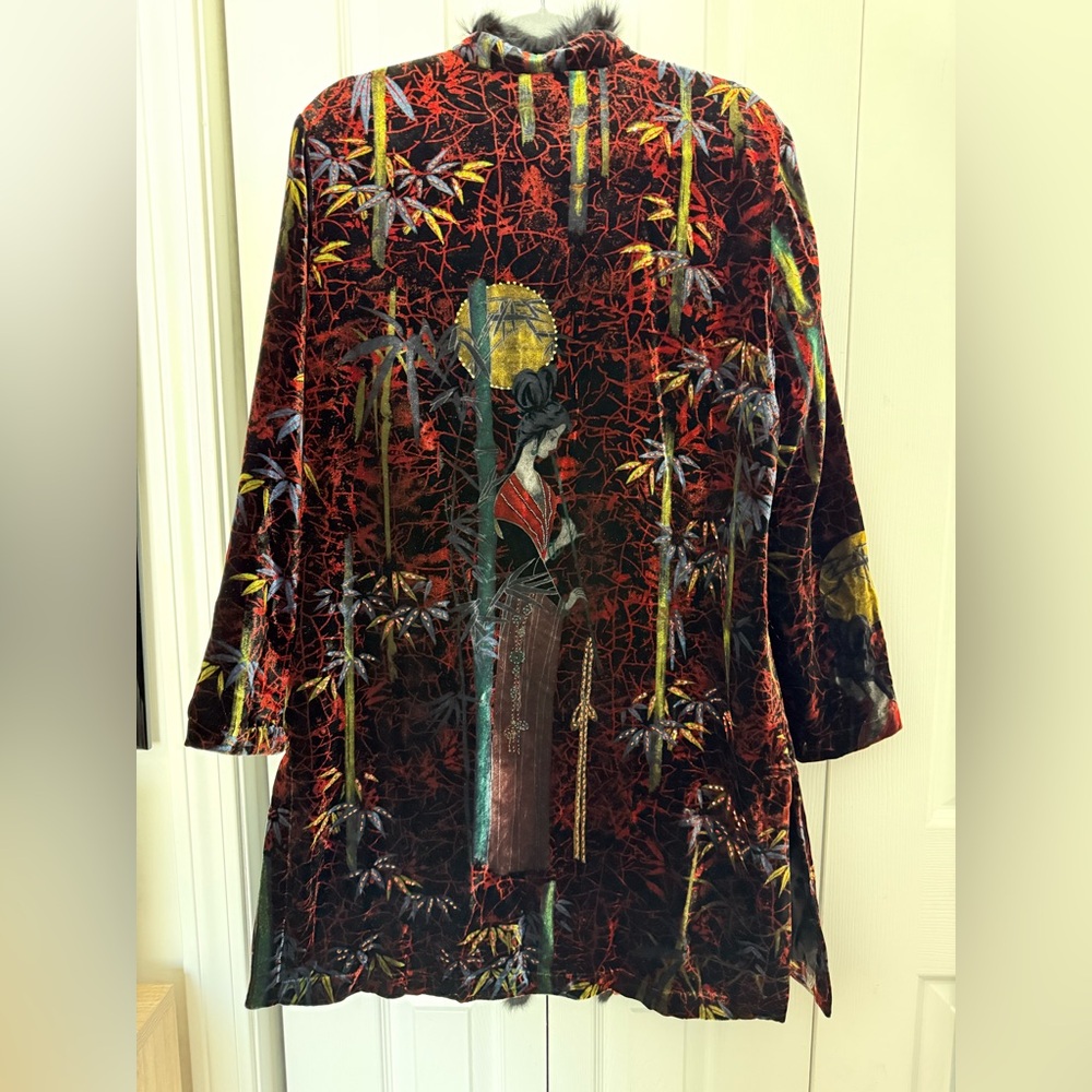 Chico’s Design 90s Velvet Burnout Duster Jacket Asian Print Size 1 - Picture 2 of 9